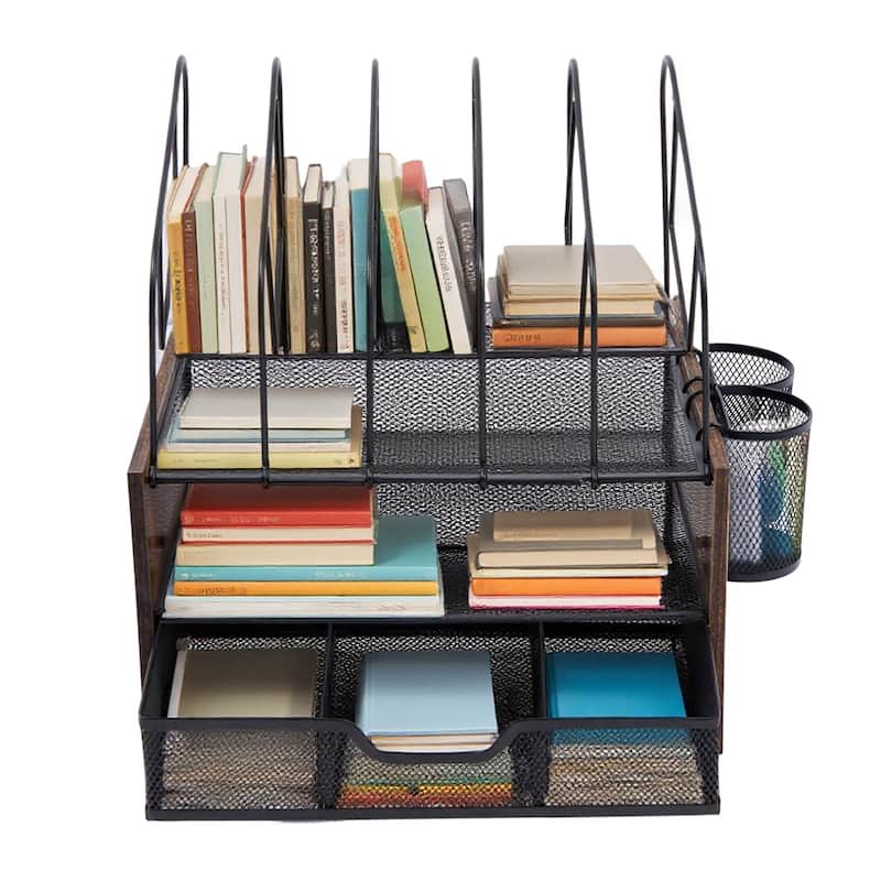 Desktop Organizer Desk Accessories With File Letter Holder And Drawer
