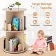 preview thumbnail 7 of 7, Coffee MDF Kids Rotating Bookshelf 8 Compartments 360-degree Swivel and Bear Baffles - 16"L x 16” W x 25.5" H