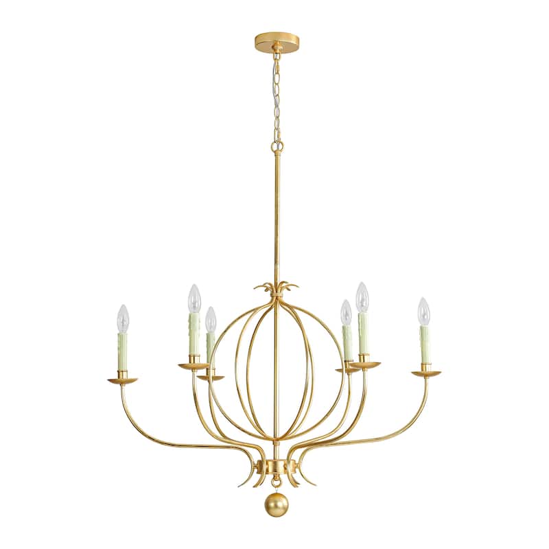 6-Light Mid-Century Modern Linear Sputnik Gold Leaf Chandelier for Living/Dining Room - 33.4 in. W x 37.8 in. H