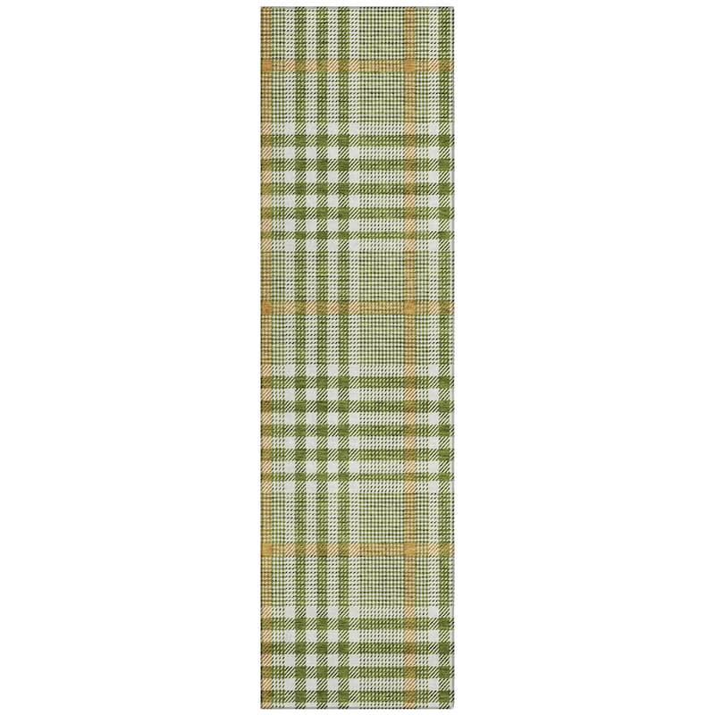 Machine Washable Indoor/ Outdoor Plaid Chantille Rug