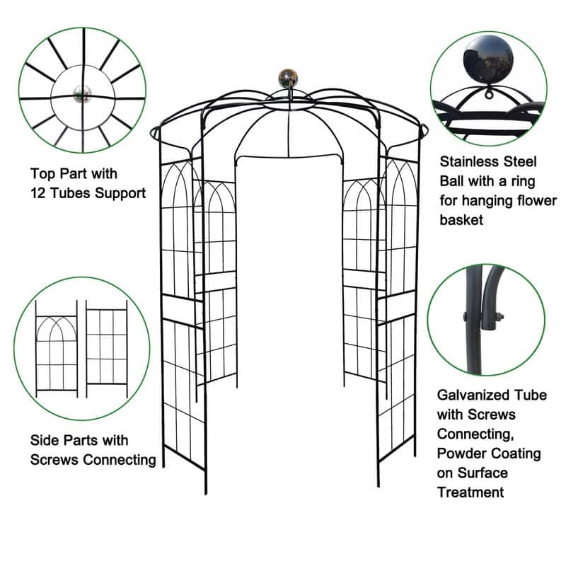 Black Outdoor Metal Garden Arch Arbors Gazebo Birdcage Shape Pergola Pavilion for Wedding Ceremony