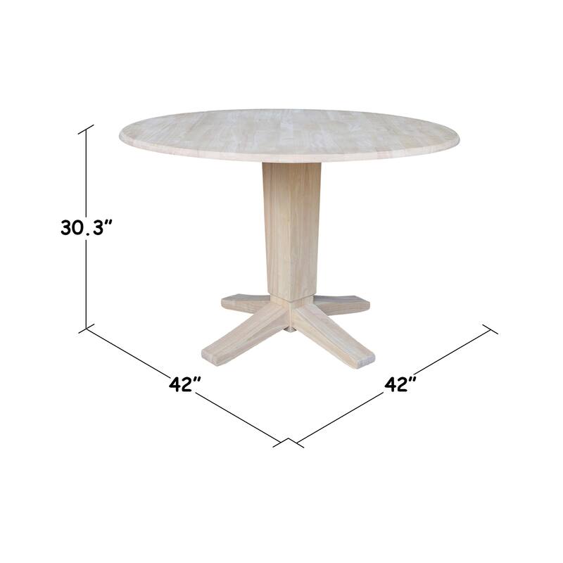 42 in Solid Wood Round Dual Drop Leaf Pedestal Dining Table