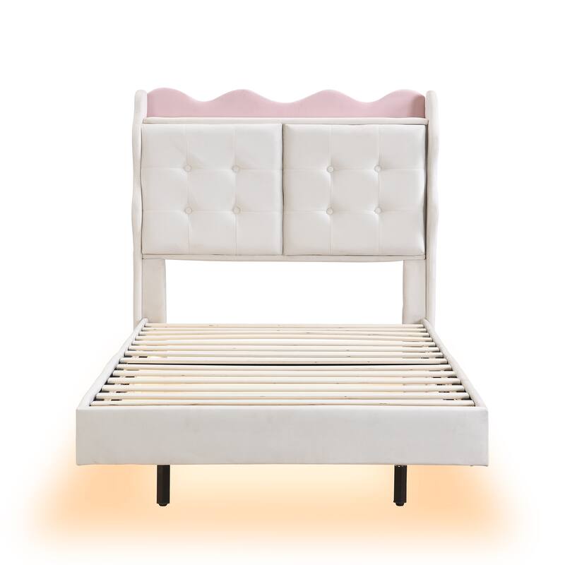 Twin Size Platform Bed with Storage Headboard, LED Lights & USB Charging