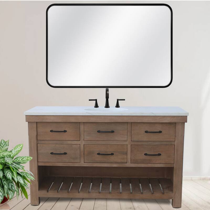 Deluxe natural finish vanity with 30 mm white marble top