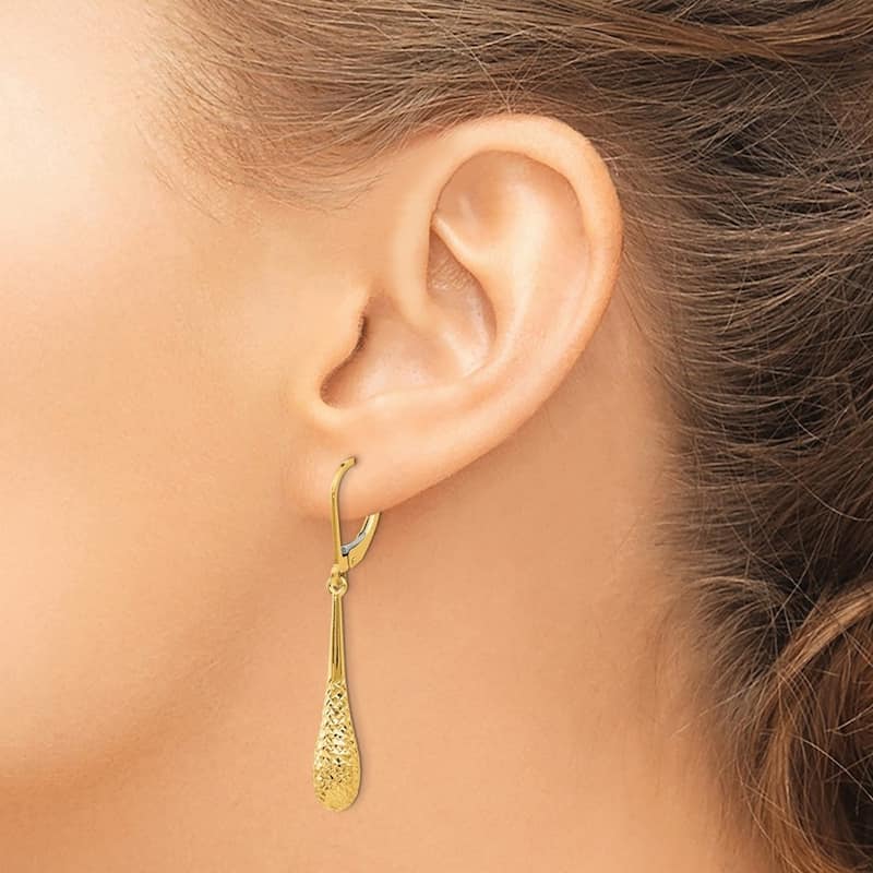 Curata 10k or 14k Yellow or White Gold Textured Teardrop Leverback Earrings - 44x5.5mm