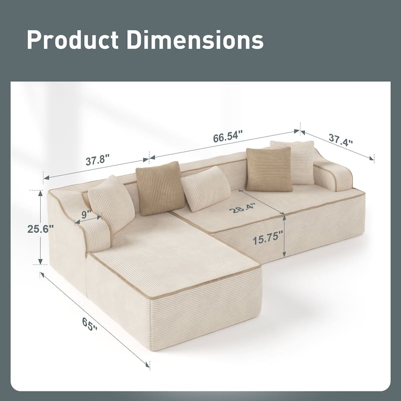MAISON ARTS Convertible L-Shaped No Assembly Sectional Chaise Sofa for Living Room