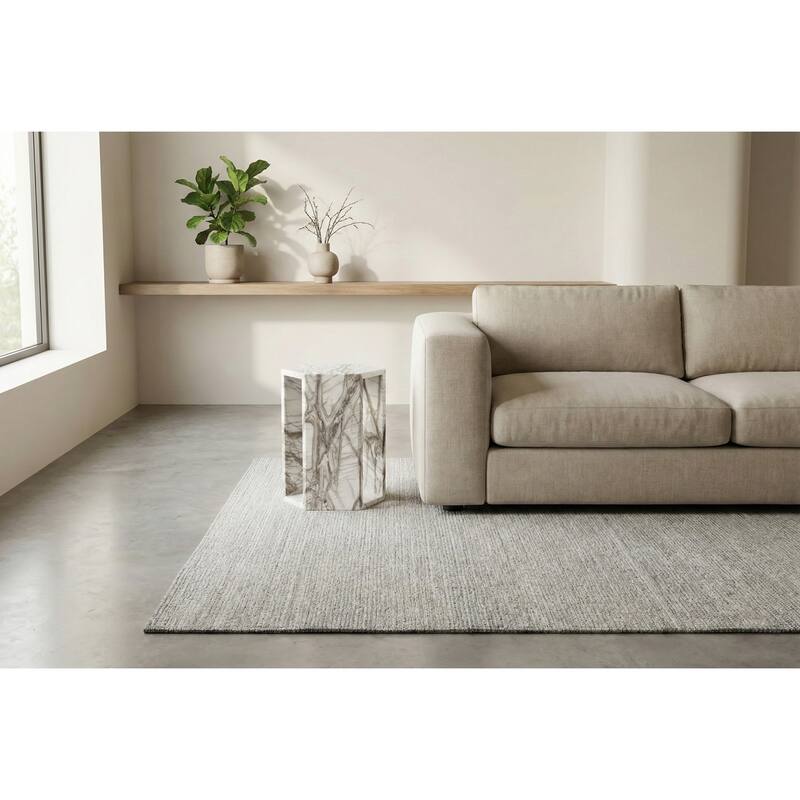 Roomfitters Luxury Natural Marble Hexagon Side Table, Solid Stone Geometric Pedestal End Table, Polished Finish