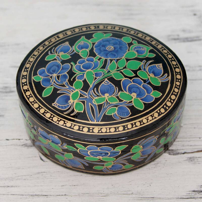 Novica Handmade Blue Grandeur Papier Mache Box