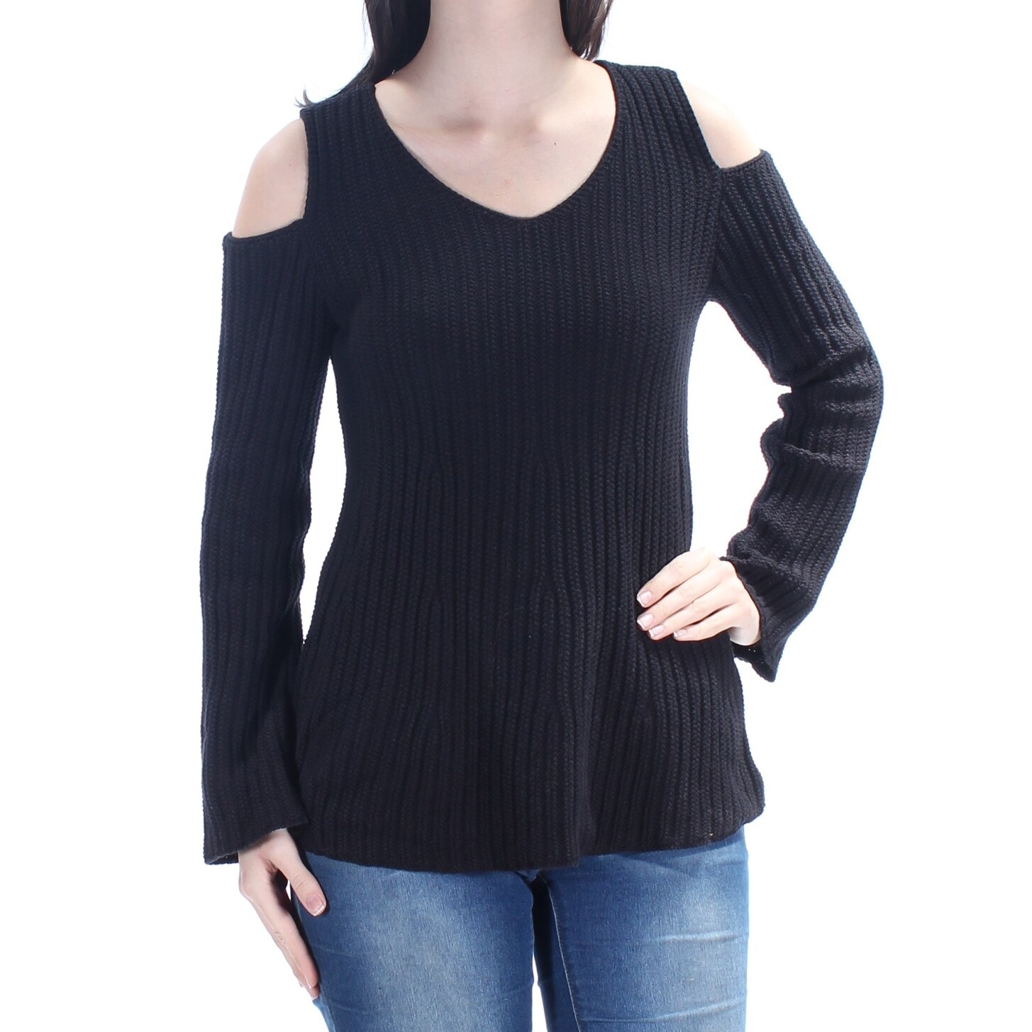 Shop STYLE & COMPANY Womens Black Wide Ribbed Long Sleeve Scoop Neck ...