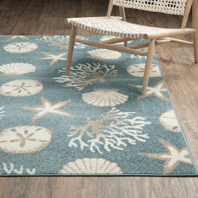 Quartz Nautical Escape Blue/ Beige Area Rug - 5'3" x 7'