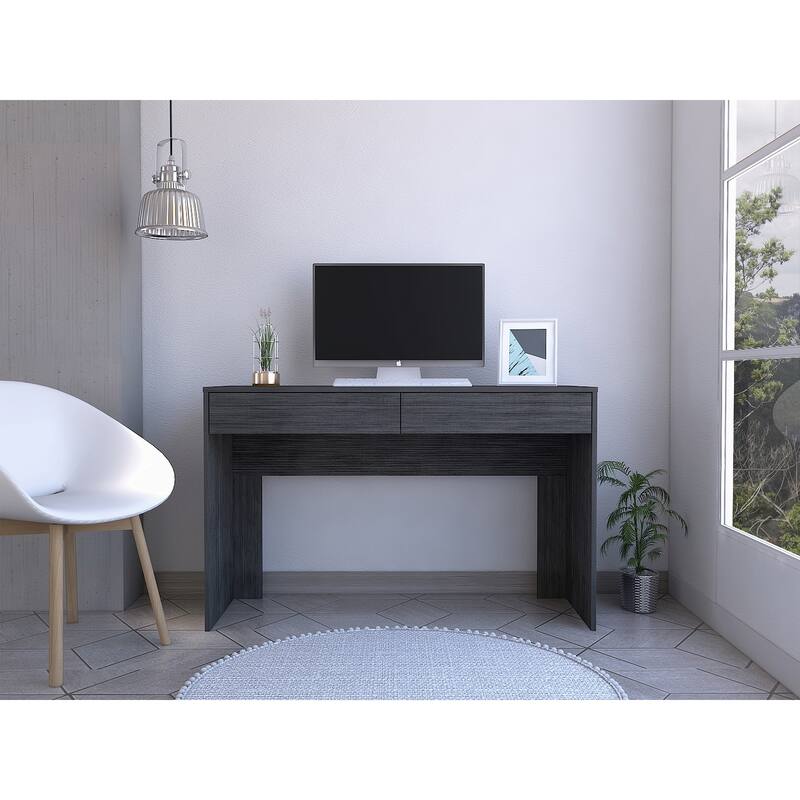 2-Drawer Computer Desk with wood legs - Grey