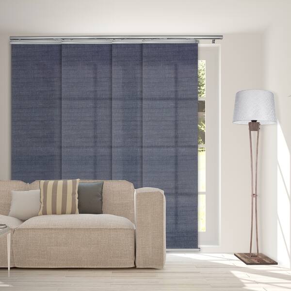 slide 2 of 10, InStyleDesign Prussian Blue 4-Panel Single Rail Panel Track / Room Divider / Blinds 48"-88"W, Panel width 23.5" 88"W x 94"H - Satin Nickel Track