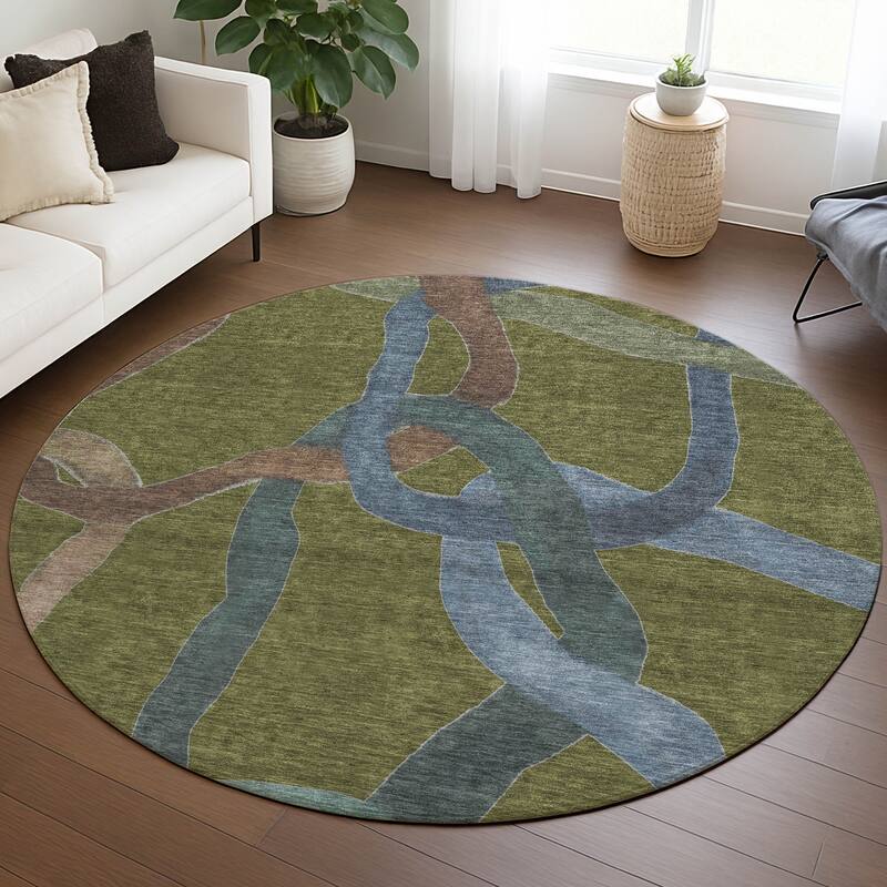 Machine Washable Indoor/ Outdoor Abstract Links Chantille Rug
