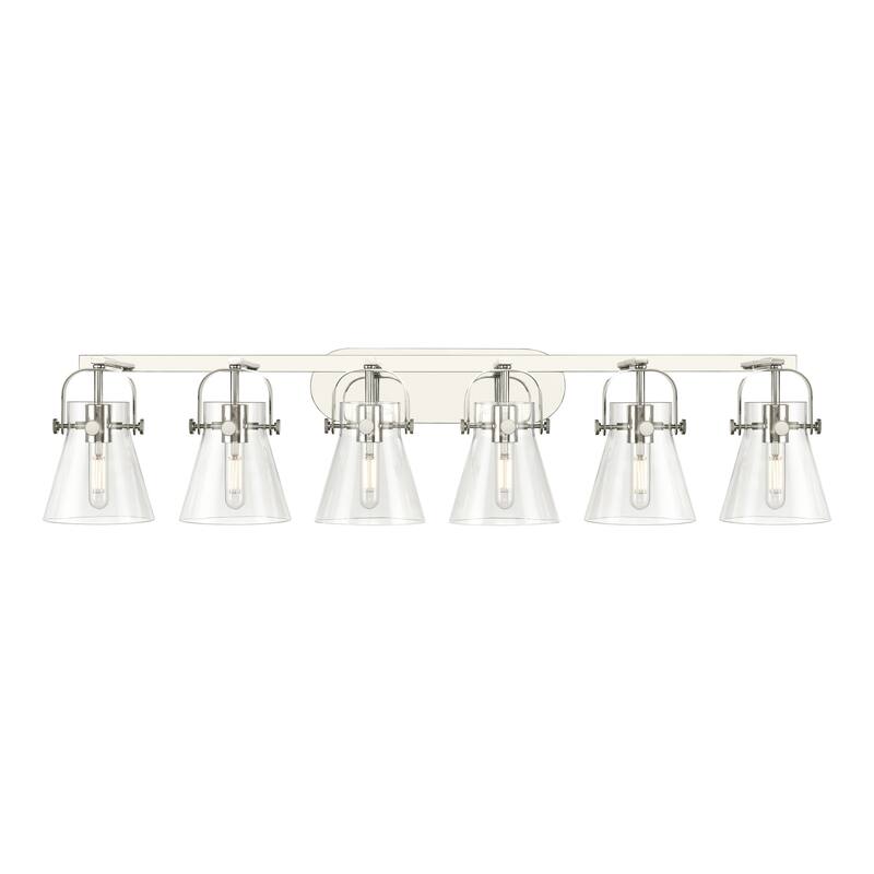 Innovations Lighting Pilaster II Cone - 6 Light 46" Wall-Mounted Bath Vanity Light. - Clear/Polished Nickel