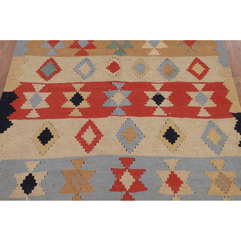 Striped Geometric Kilim Persian Vintage Area Rug Flatweave Wool Carpet - 4'8"x 7'10"
