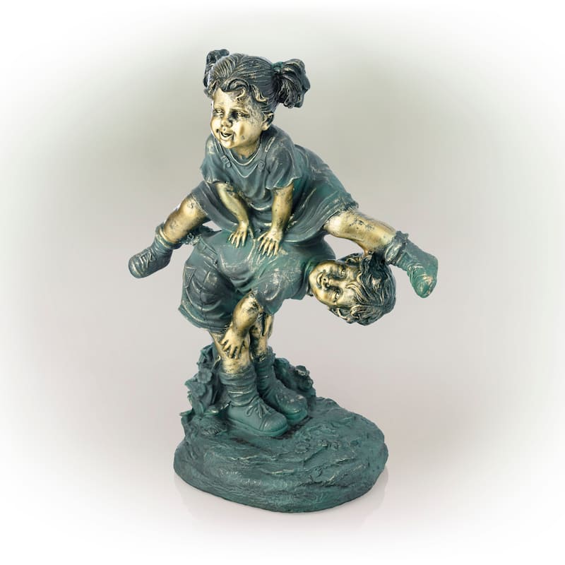 Girl Jumping Over Boy Statue