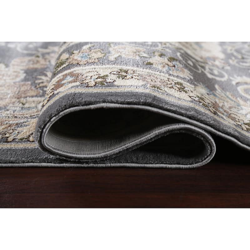 Grey Floral Medallion Transitional Turkish Rug Oriental Carpet