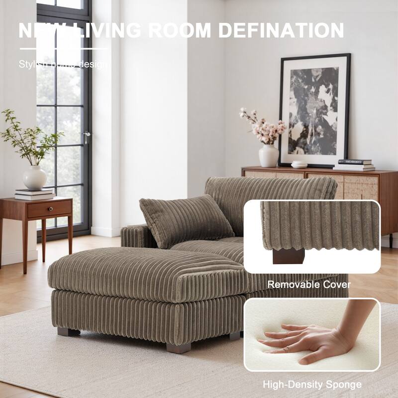 Modren Plush Upholstered Coner Chair and Ottoman Set