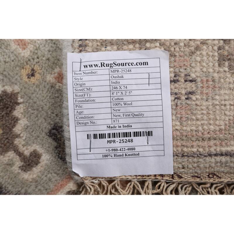 Transitional Oushak Runner Rug Hand-Knotted Wool Carpet - 2'5" x 8'1"