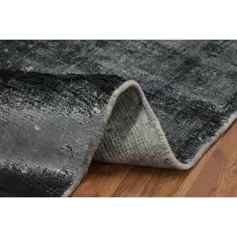 Hand Knotted Oriental Viscose Silk Carpet Modern Pictorial Greys & Charcoal Abstract Area Rug - 8' 0'' X 5' 5''