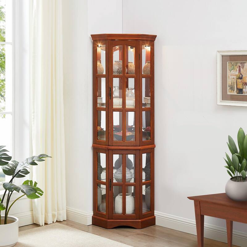 Corner Curio Cabinet with 5 Shelves and Built-in Lighting