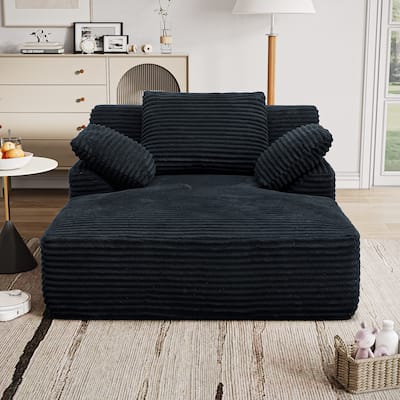 Oversized Fluffy Plush Corduroy Sleeper Sofa, Single Chaise Lounge Couch Chair, Deep Seat Reading Chair for Living Room