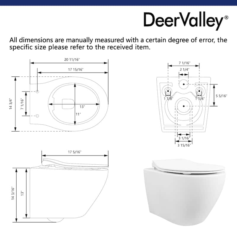 DeerValley Liberty 1.59 GPF Elongated Wall Hung Toilets Included Seat