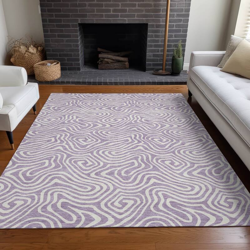 Machine Washable Indoor/ Outdoor Modern Trance Chantille Rug
