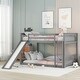 preview thumbnail 2 of 10, Grey Full Over Full Low Bunk Beds with Slide and Ladder for Kids, Wood Floor Bunk Bed Frame with Safety Guardrails for Kids Teen