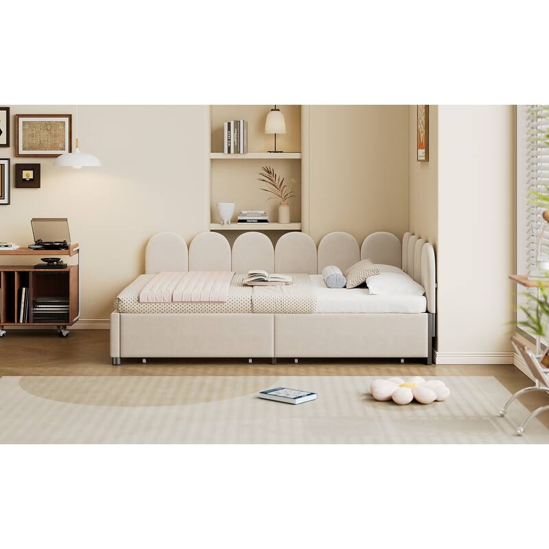 Velvet Daybed with Drawers and Soft Headboard