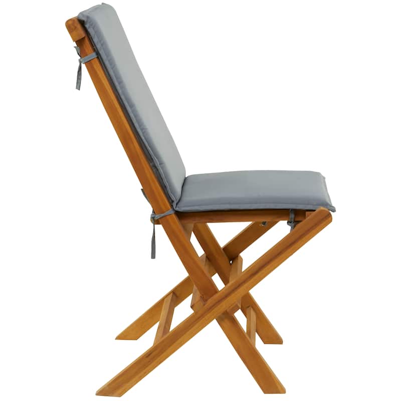 Brown Teak Wood Folding Outdoor Dining Chair with Cushions (Set of 2)
