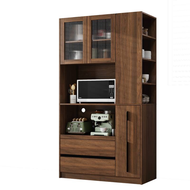 Pantry Storage Cabinet Kitchen Organizer with Pull-Out Shelf - Walnut