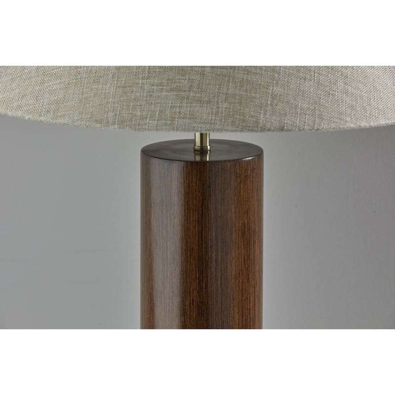 Wood Base Bedside Table Lamp with Grey Cone Fabric Shade - 18” x 18” x 25.5” (D x W x H)