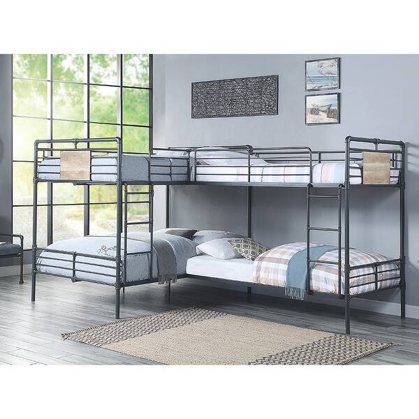 Twin over Full L Shape Bunk Bed in Sandy Black and Dark Bronze Bed