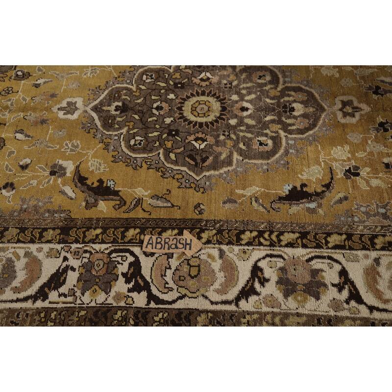 Gold Vegetable Dye Mashad Antique Persian Rug Handmade Wool Carpet - 5'3" x 8'3"