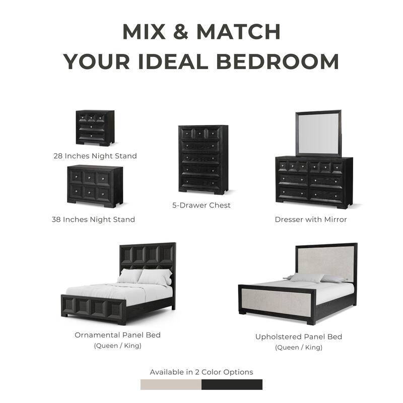 Furniture of America Durem II Modern 3-Piece Solid Wood Panel Bedroom Set with 3-Drawer Nightstand and Chest