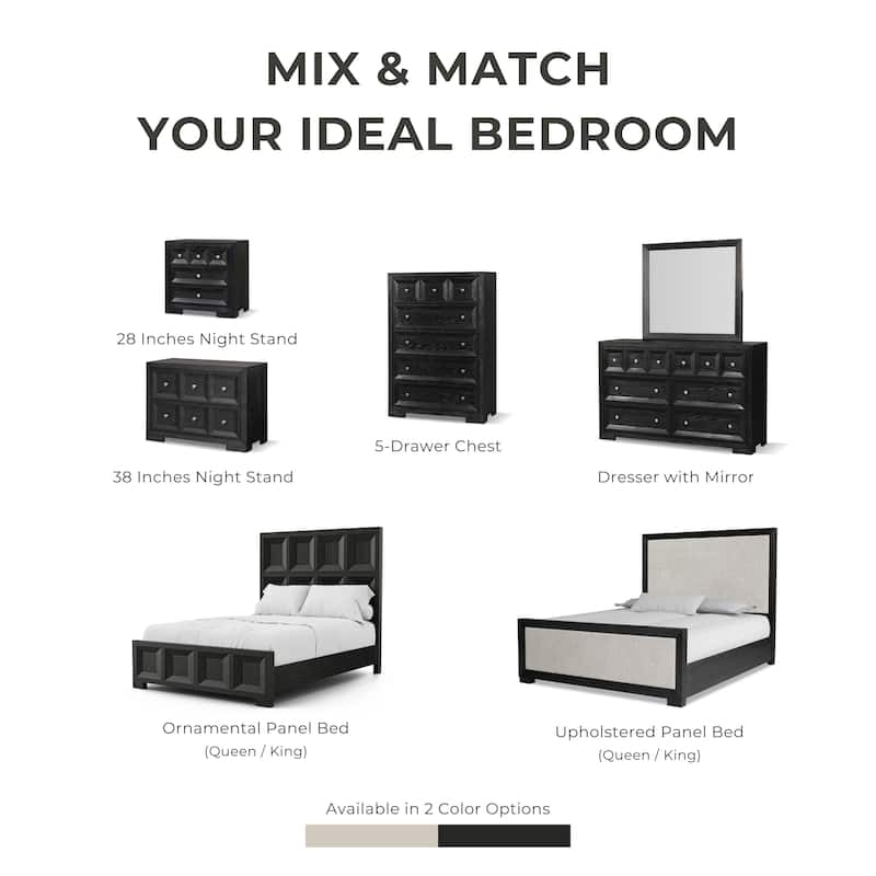 Furniture of America Durem II Modern Classic 5-Piece Solid Wood Panel Bedroom Set with 3-Drawer Nightstand