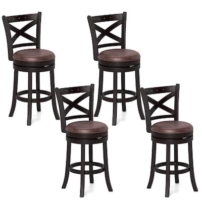 Gymax 26'' Swivel Bar Stools Set of 4 Footrest & Rubber Wood Frame for