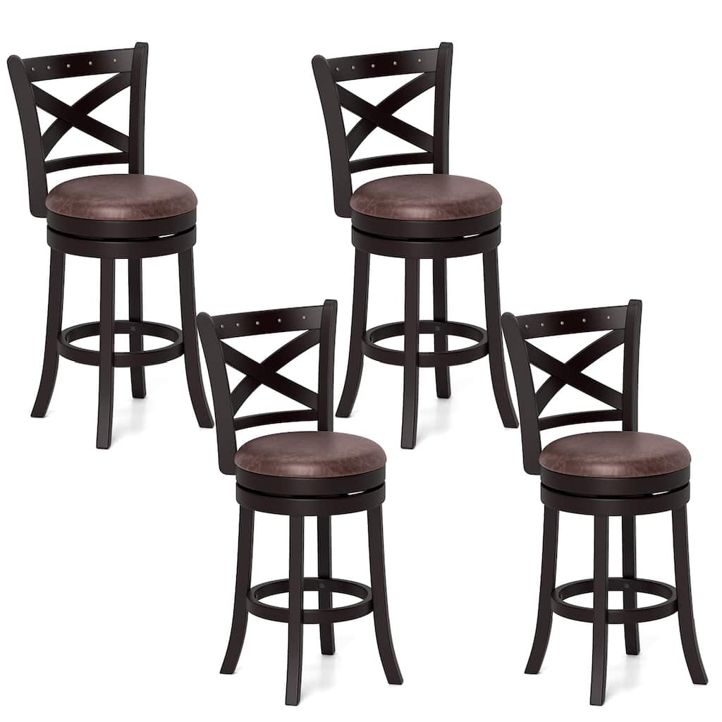 Gymax 26'' Swivel Bar Stools Set of 4 Footrest & Rubber Wood Frame for