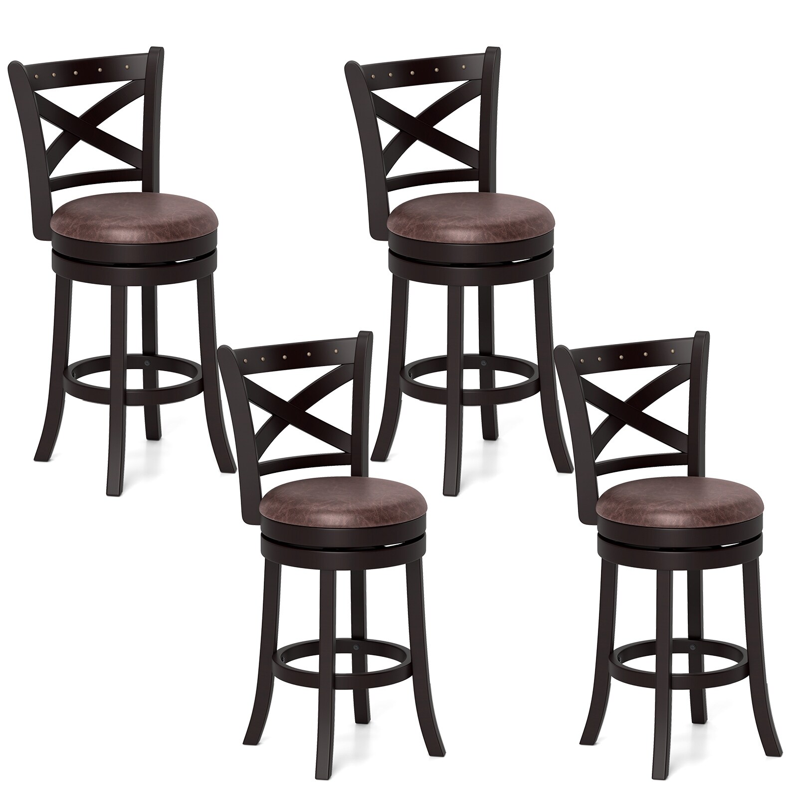 Gymax 26'' Swivel Bar Stools Set of 4 Footrest & Rubber Wood Frame