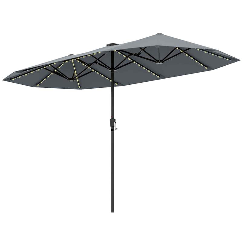 13 FT Double-sided Patio Umbrella Twin Size Umbrella w/ Solar Lights - Grey