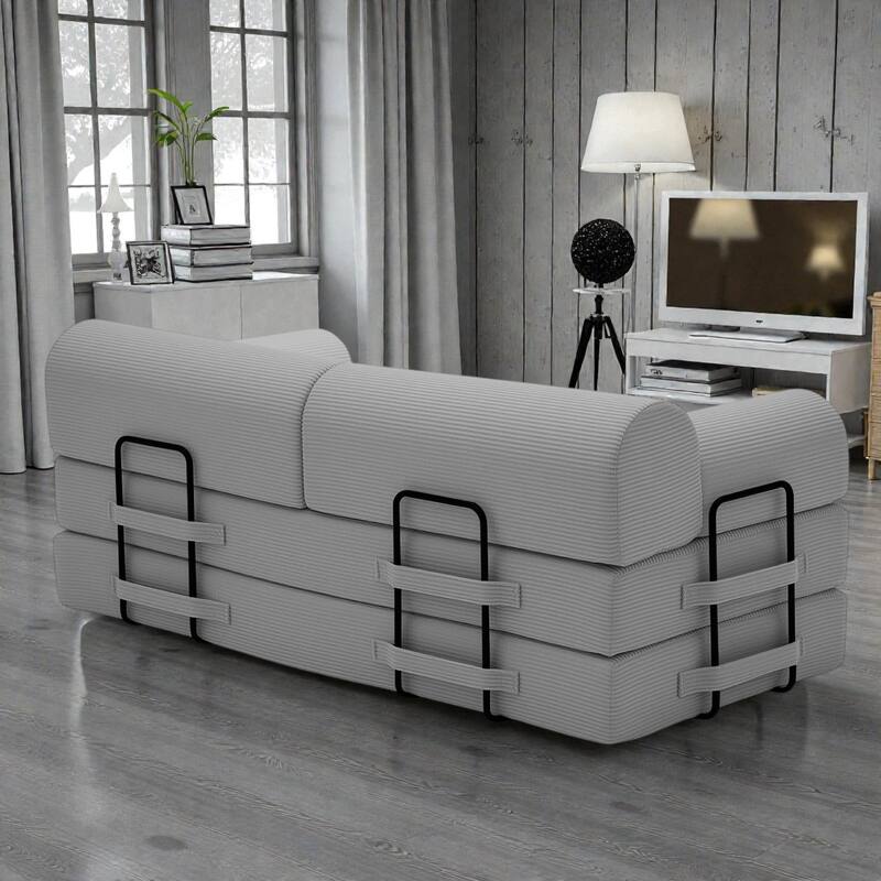 Convertible Sleeper Sofa Bed, 4-in-1 Corduroy Folding Floor Couch with Cylindrical Pillow, 2-Seat Space-Saving Lounge Sofa