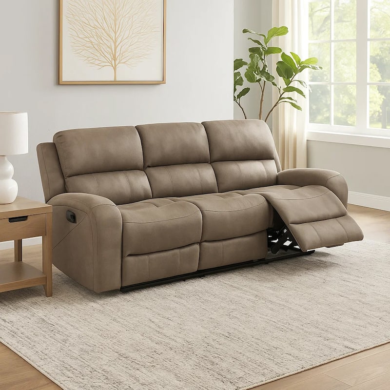 Patsy 85 Inch Manual Double Recliner Sofa, Brown Tufted Back Microfiber