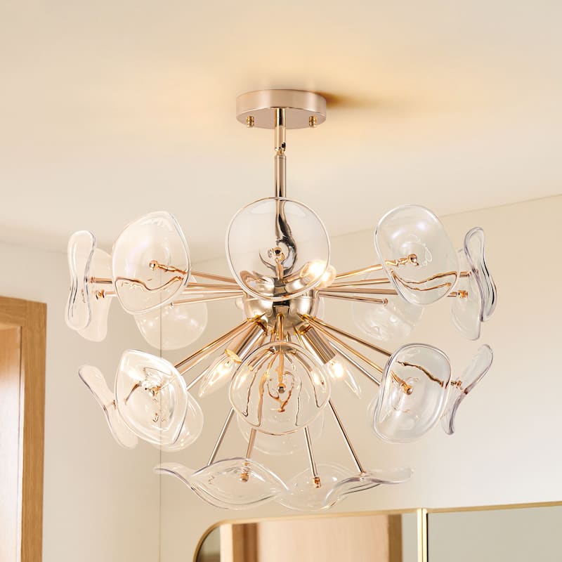 Arvill 4-Lights Modern Firework Starburst Glass Semi-Flush Mount in Gold - 22.8 - Electroplating gold
