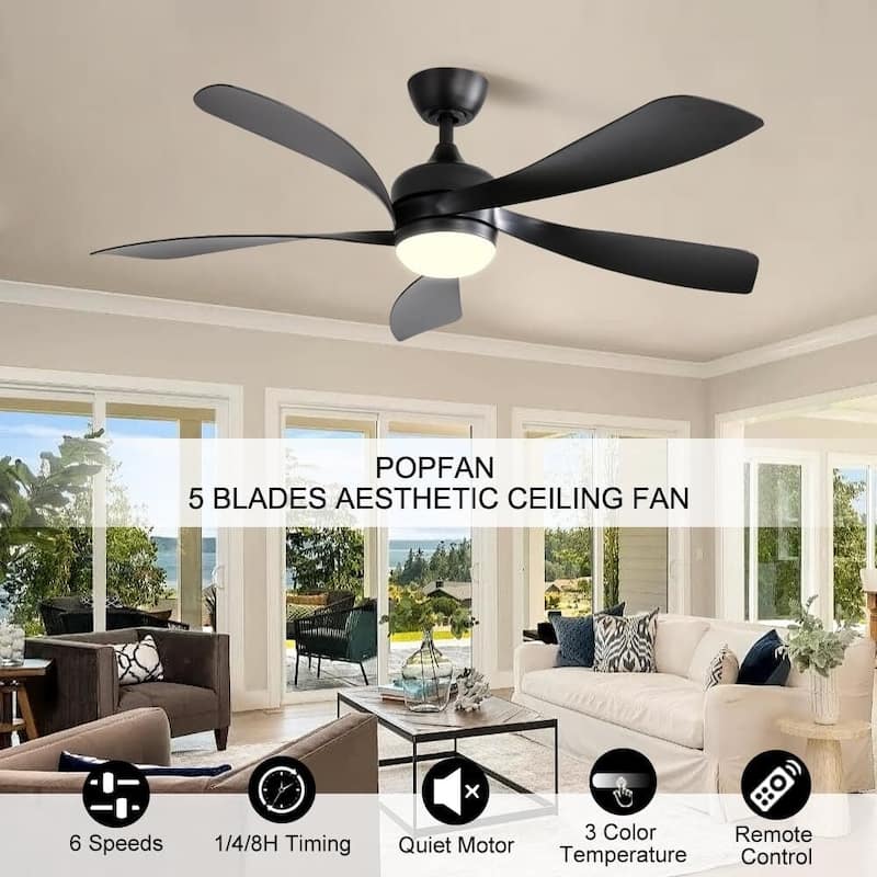 45 Inch / 52 Inch White Ceiling Fan with Dimmable LED Light and Remote, 6-Speed Reversible DC Motor, ABS Blades