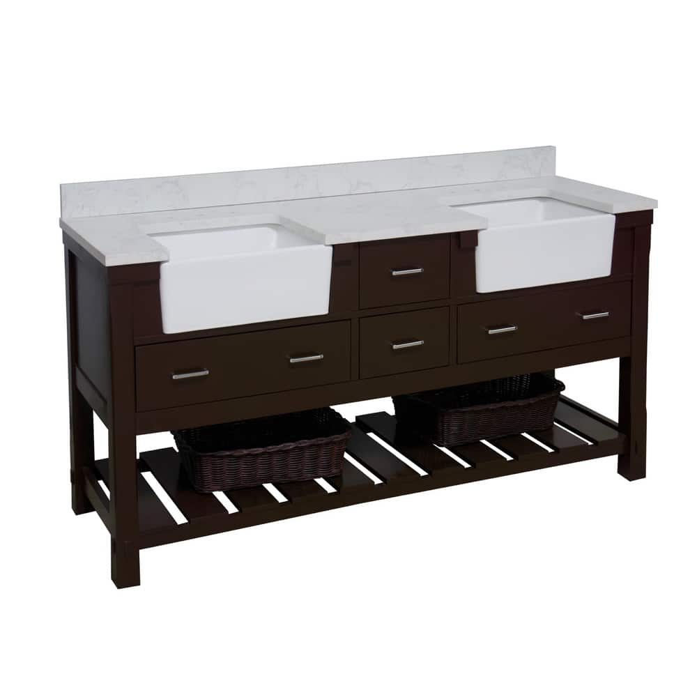 KitchenBathCollection Charlotte 72" Farmhouse Bathroom Vanity with Engineered Carrara Top