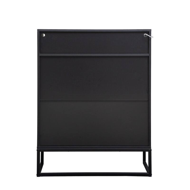 5-Tier Modern 2-Door Shoes Storage Cabinet with LED Light, Wooden Shoe Organizer Rack with Adjustable Shelf