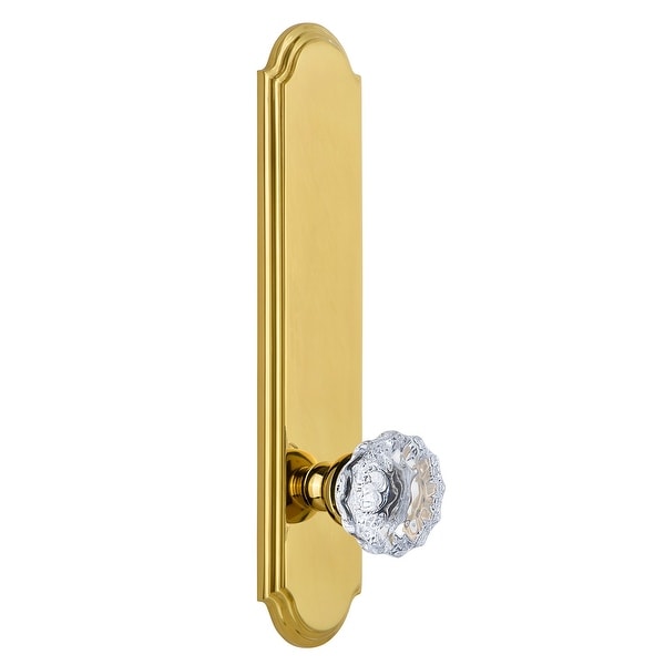 Grandeur ARCFON_TP_PRV_234_RH Arc Solid Brass Tall Plate Rose Right Handed Privacy Door Knob Set with Fontainebleau Crystal