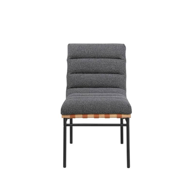 Kive Dining Chair Set of 2, Black Iron Legs, Gray Channel Tuft Boucle