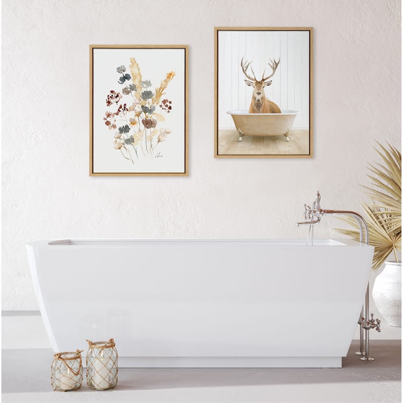 Kate and Laurel Sylvie Stag Bath Framed Canvas by Amy Peterson